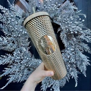 ✨ Starbucks 2022 Gold Bling Studded Holiday Cold Cup Tumbler Venti 24oz ✨